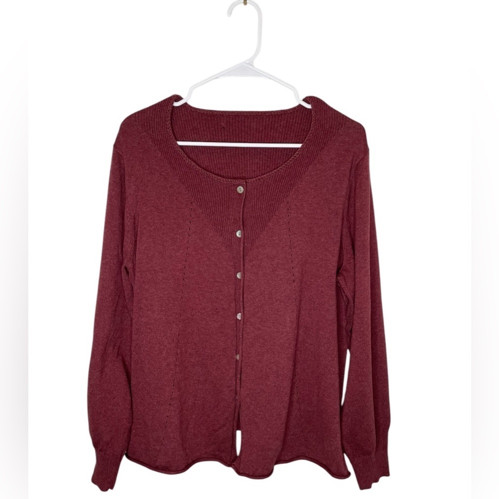 Gudrun Sjoden Red Cardigan Cotton Blend Sweater Size L/XL Lagenlook
